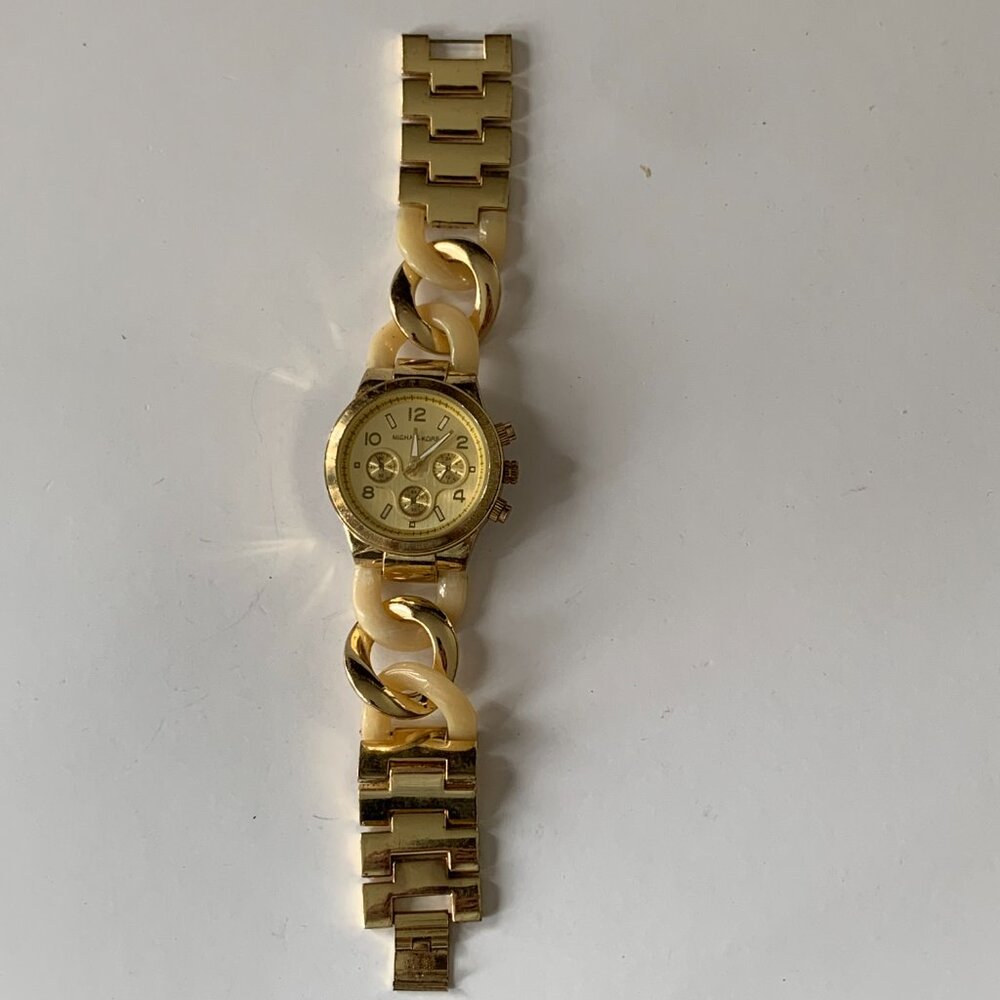 MICHAEL KORS BRAIDED WATCH 10194 GOLD FACE RUNWAY TWIST CHRONOGRAPH GOLD-TONE - Picture 4 of 9